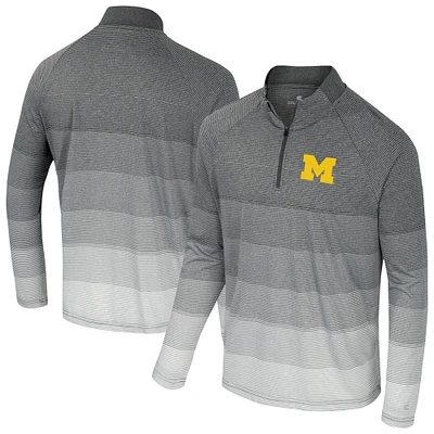 Men's Colosseum Gray Michigan Wolverines AI Striped Mesh Quarter-Zip Raglan Windshirt
