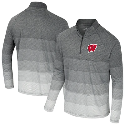 Men's Colosseum Gray Wisconsin Badgers AI Striped Mesh Quarter-Zip Raglan Windshirt