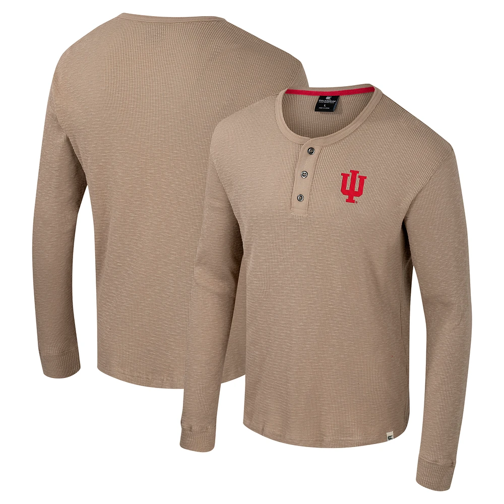 Men's Colosseum Tan Indiana Hoosiers Great Outdoors Henley Long Sleeve Shirt