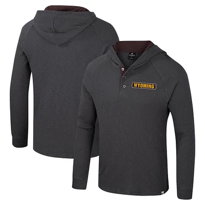 Men's Colosseum Charcoal Wyoming Cowboys Dujour Ralgan Long Sleeve Henley Hoodie T-Shirt
