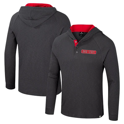 Men's Colosseum Charcoal Ohio State Buckeyes Dujour Ralgan Long Sleeve Henley Hoodie T-Shirt