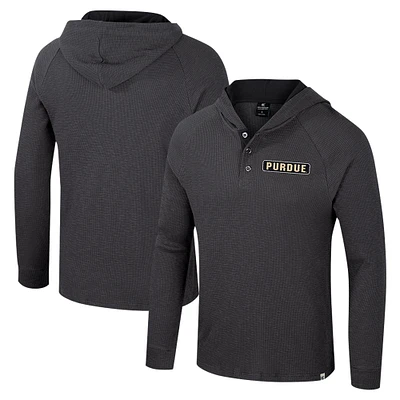 Men's Colosseum Charcoal Purdue Boilermakers Dujour Ralgan Long Sleeve Henley Hoodie T-Shirt