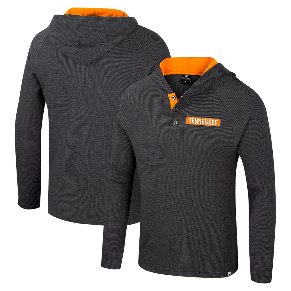 Men's Colosseum Charcoal Tennessee Volunteers Dujour Ralgan Long Sleeve Henley Hoodie T-Shirt