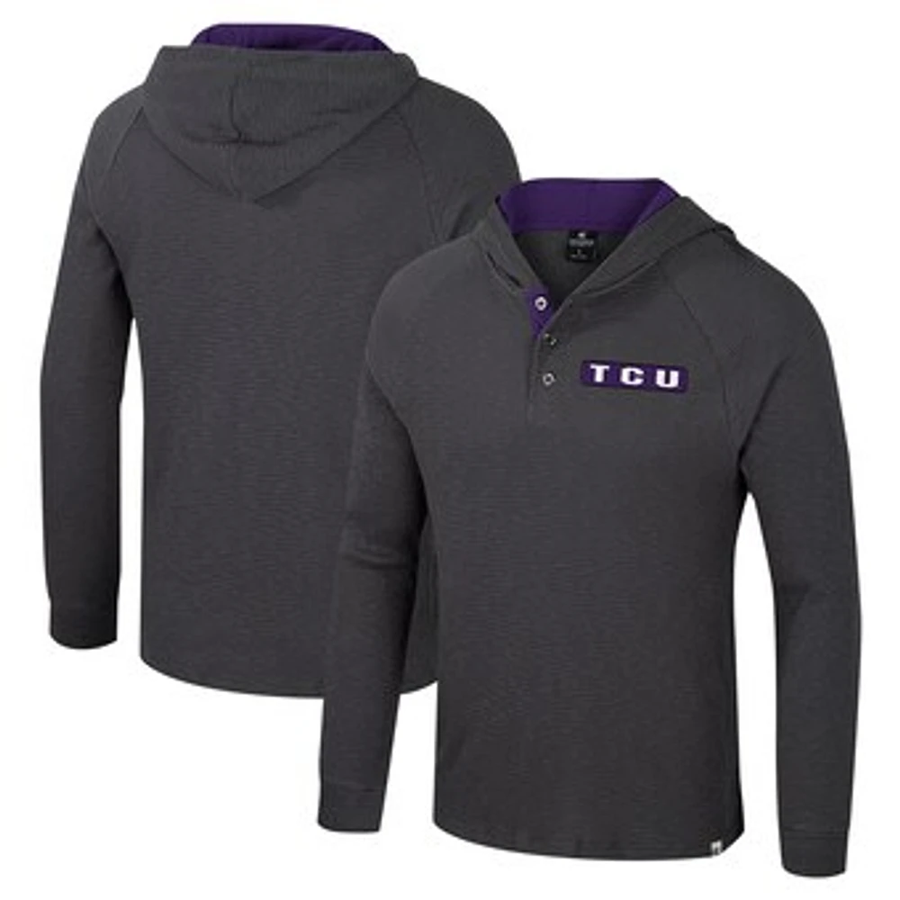 Men's Colosseum Charcoal TCU Horned Frogs Dujour Ralgan Long Sleeve Henley Hoodie T-Shirt