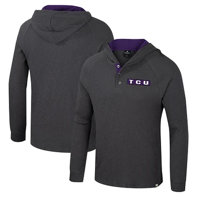 Men's Colosseum Charcoal TCU Horned Frogs Dujour Ralgan Long Sleeve Henley Hoodie T-Shirt