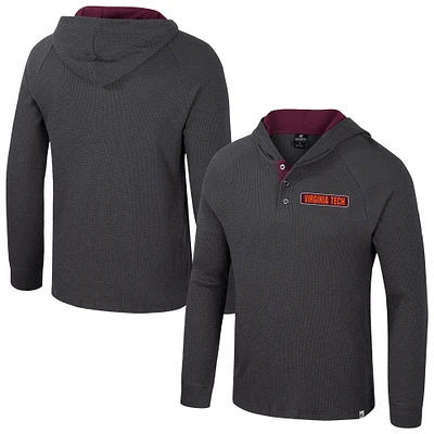 Men's Colosseum Charcoal Virginia Tech Hokies Dujour Ralgan Long Sleeve Henley Hoodie T-Shirt