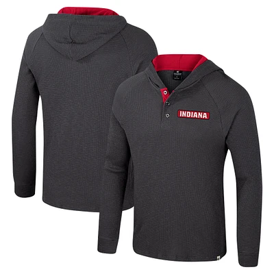 Men's Colosseum Charcoal Indiana Hoosiers Dujour Ralgan Long Sleeve Henley Hoodie T-Shirt