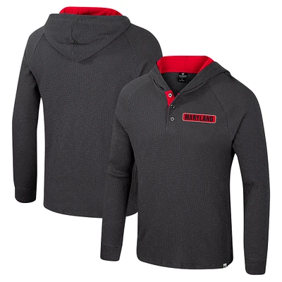 Men's Colosseum Charcoal Maryland Terrapins Dujour Ralgan Long Sleeve Henley Hoodie T-Shirt