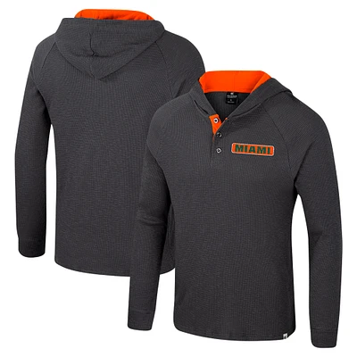 Men's Colosseum Charcoal Miami Hurricanes Dujour Ralgan Long Sleeve Henley Hoodie T-Shirt