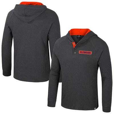 Men's Colosseum Charcoal Clemson Tigers Dujour Ralgan Long Sleeve Henley Hoodie T-Shirt