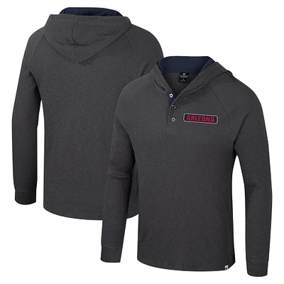 Men's Colosseum Charcoal Arizona Wildcats Dujour Ralgan Long Sleeve Henley Hoodie T-Shirt