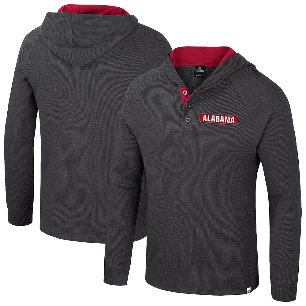 Men's Colosseum Charcoal Alabama Crimson Tide Dujour Ralgan Long Sleeve Henley Hoodie T-Shirt