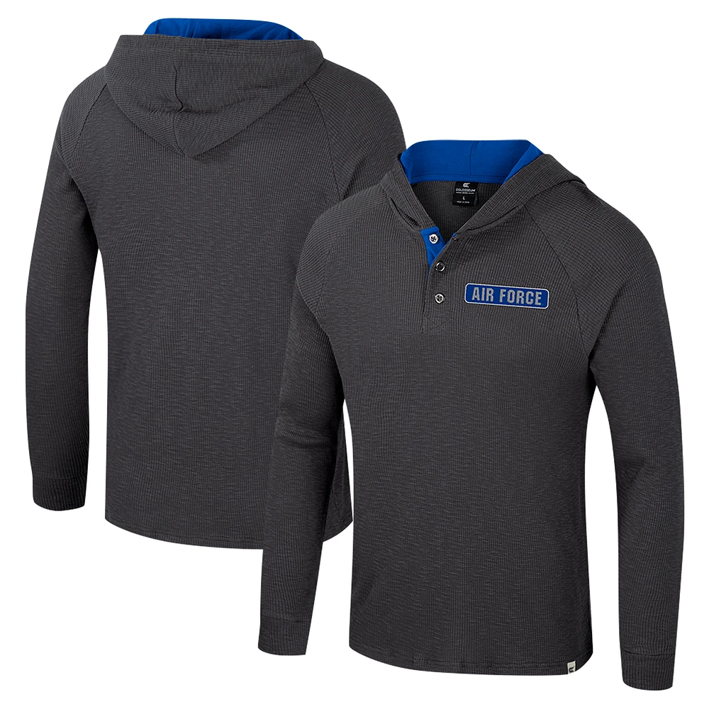 Men's Colosseum Charcoal Air Force Falcons Dujour Ralgan Long Sleeve Henley Hoodie T-Shirt