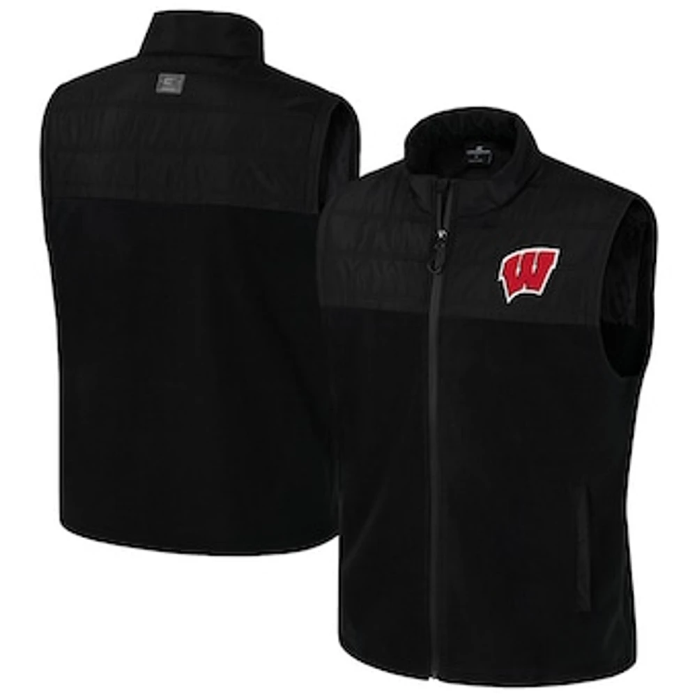 Men's Colosseum Black Wisconsin Badgers Block The Sun Full-Zip Vest