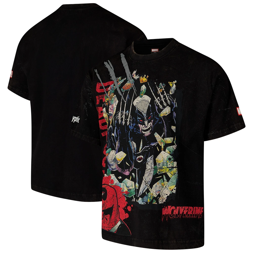 Men's Black Wolverine Dekryptic & Deadpool Oversized Fit and Heavy Wash T-Shirt