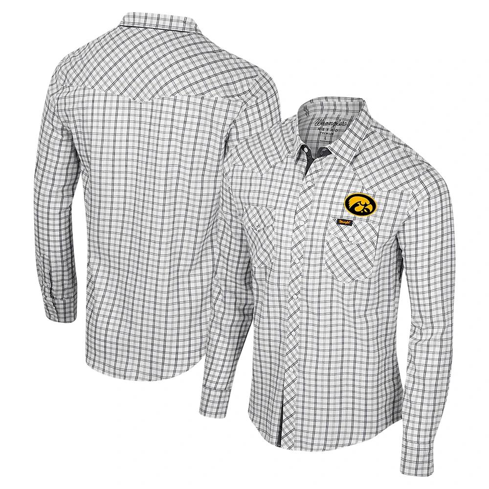 Men's Colosseum x Wrangler White Iowa Hawkeyes Plaid Window Pane Long Sleeve Full-Snap Shirt