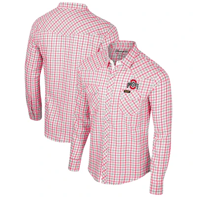 Men's Colosseum x Wrangler White Ohio State Buckeyes Plaid Window Pane Long Sleeve Full-Snap Shirt