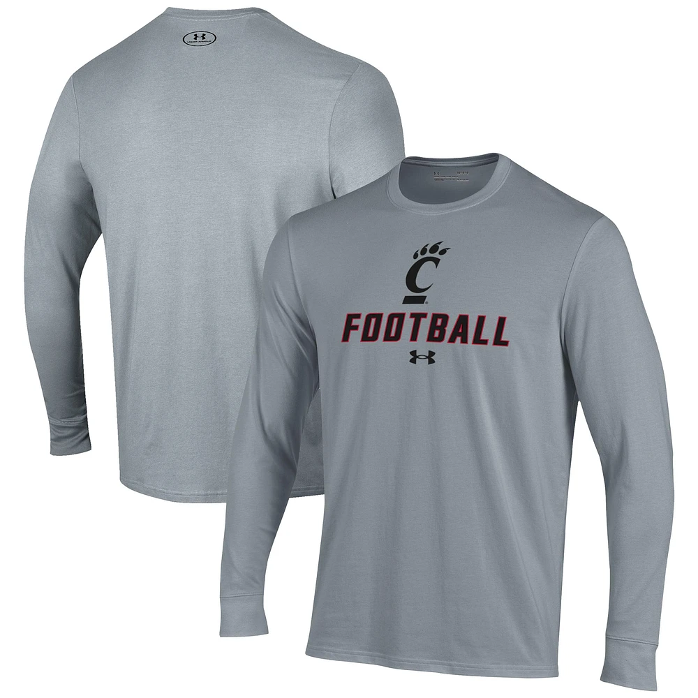 Men's Under Armour Grey Cincinnati Bearcats Football Performance Long Sleeve T-Shirt