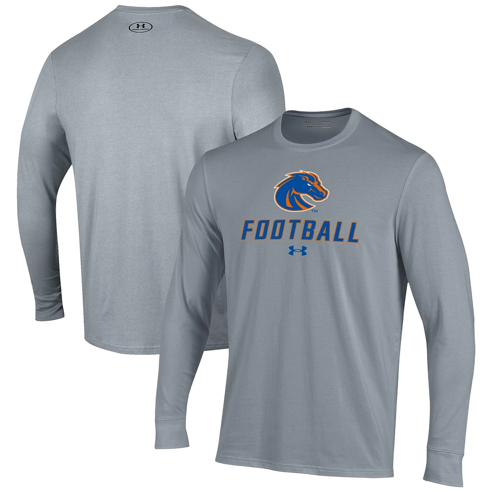 Men's Under Armour Grey Boise State Broncos Football Performance Long Sleeve T-Shirt