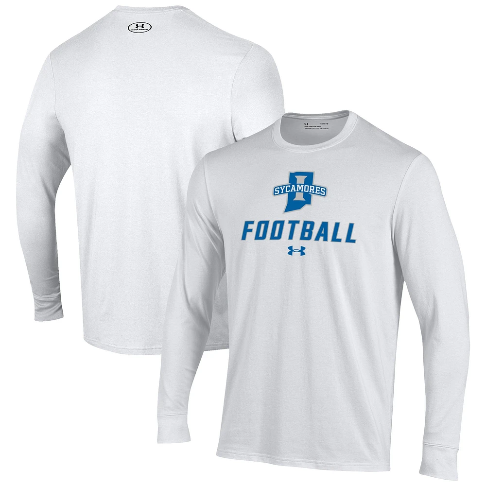 Men's Under Armour White Indiana State Sycamores Football Performance Long Sleeve T-Shirt