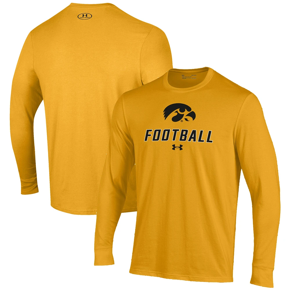Men's Under Armour Gold Iowa Hawkeyes Football Performance Long Sleeve T-Shirt