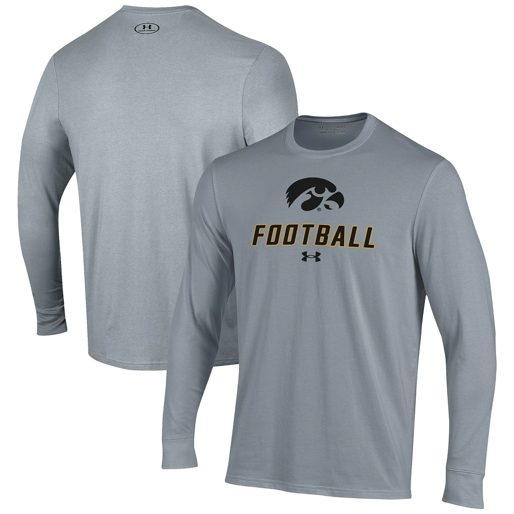 Men's Under Armour Grey Iowa Hawkeyes Football Performance Long Sleeve T-Shirt