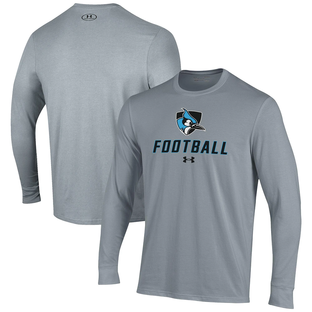 Men's Under Armour Grey Johns Hopkins Blue Jays Football Performance Long Sleeve T-Shirt