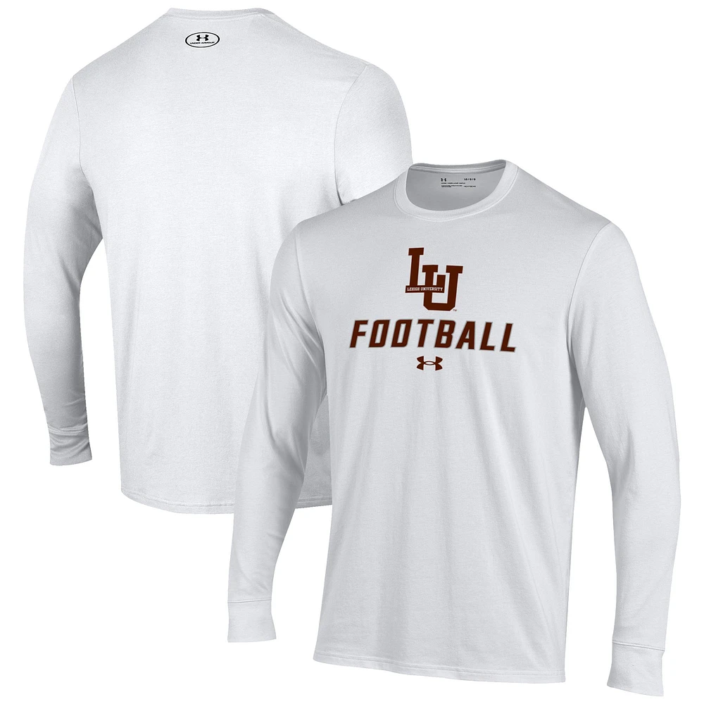 Men's Under Armour White Lehigh Mountain Hawks Football Performance Long Sleeve T-Shirt