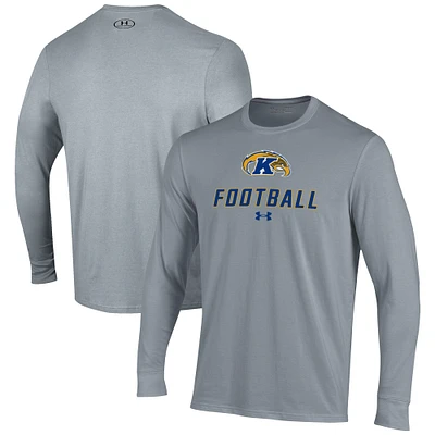 Men's Under Armour Grey Kent State Golden Flashes Football Performance Long Sleeve T-Shirt