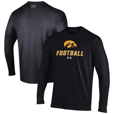 Men's Under Armour Black Iowa Hawkeyes Football Performance Long Sleeve T-Shirt
