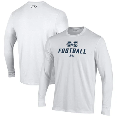 Men's Under Armour White Moravian Greyhounds Football Performance Long Sleeve T-Shirt