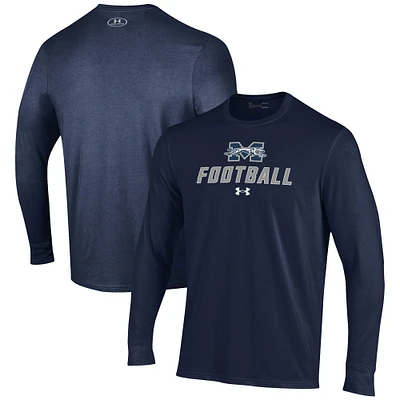 Men's Under Armour Navy Moravian Greyhounds Football Performance Long Sleeve T-Shirt