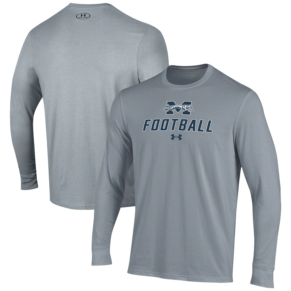 Men's Under Armour Grey Moravian Greyhounds Football Performance Long Sleeve T-Shirt