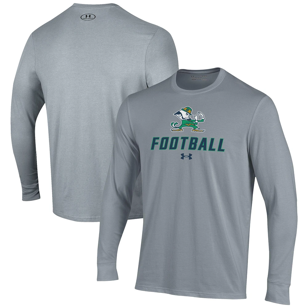 Men's Under Armour Grey Notre Dame Fighting Irish Football Performance Long Sleeve T-Shirt
