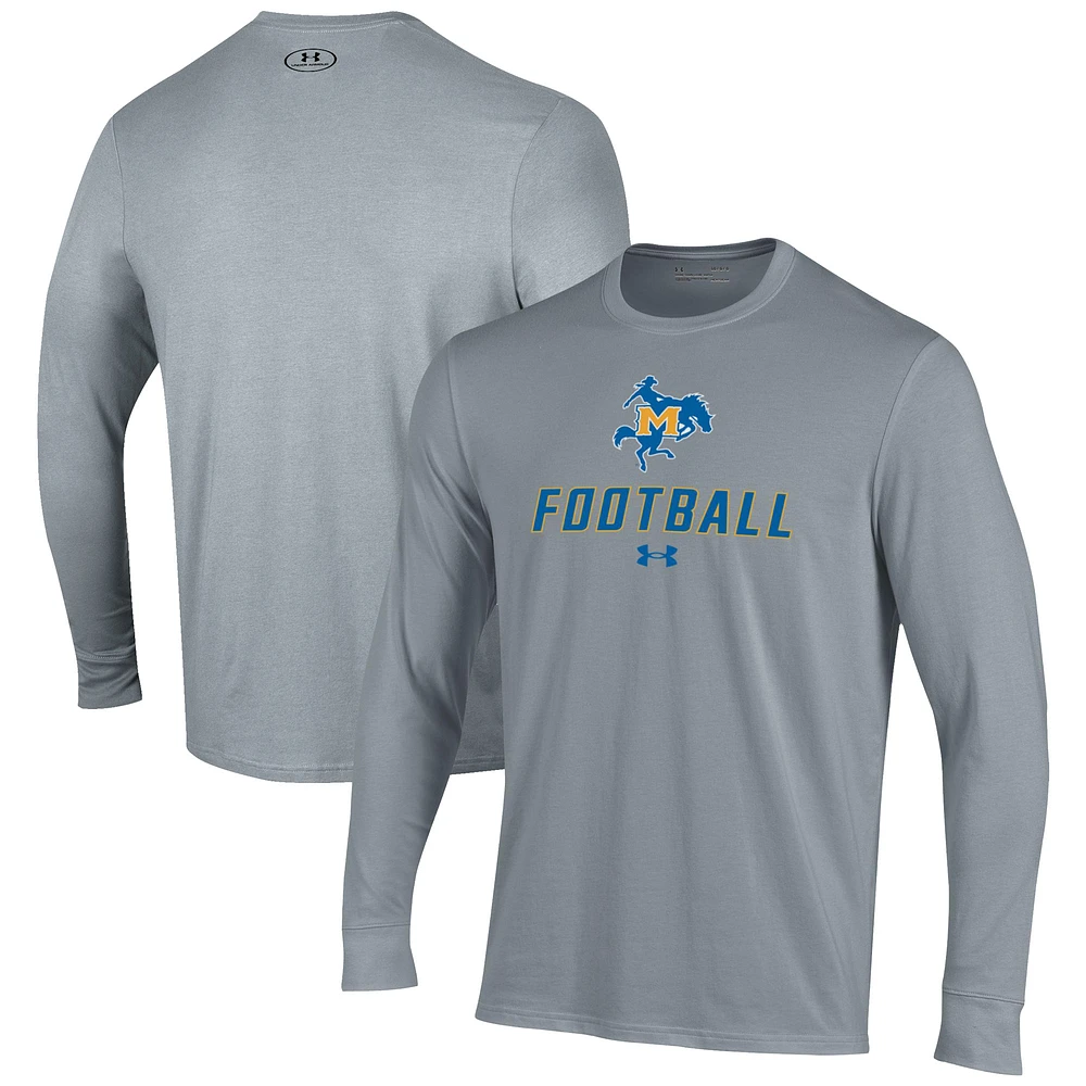 Men's Under Armour Grey McNeese State Cowboys Football Performance Long Sleeve T-Shirt