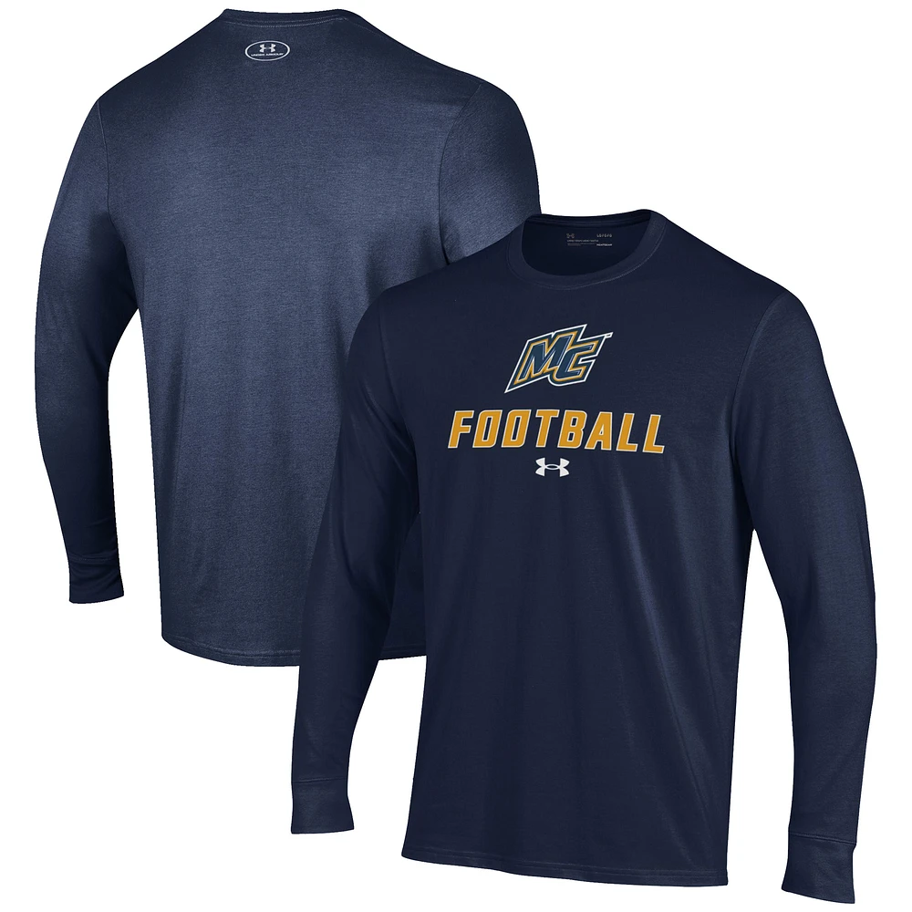 Men's Under Armour Navy Merrimack College Warriors Football Performance Long Sleeve T-Shirt