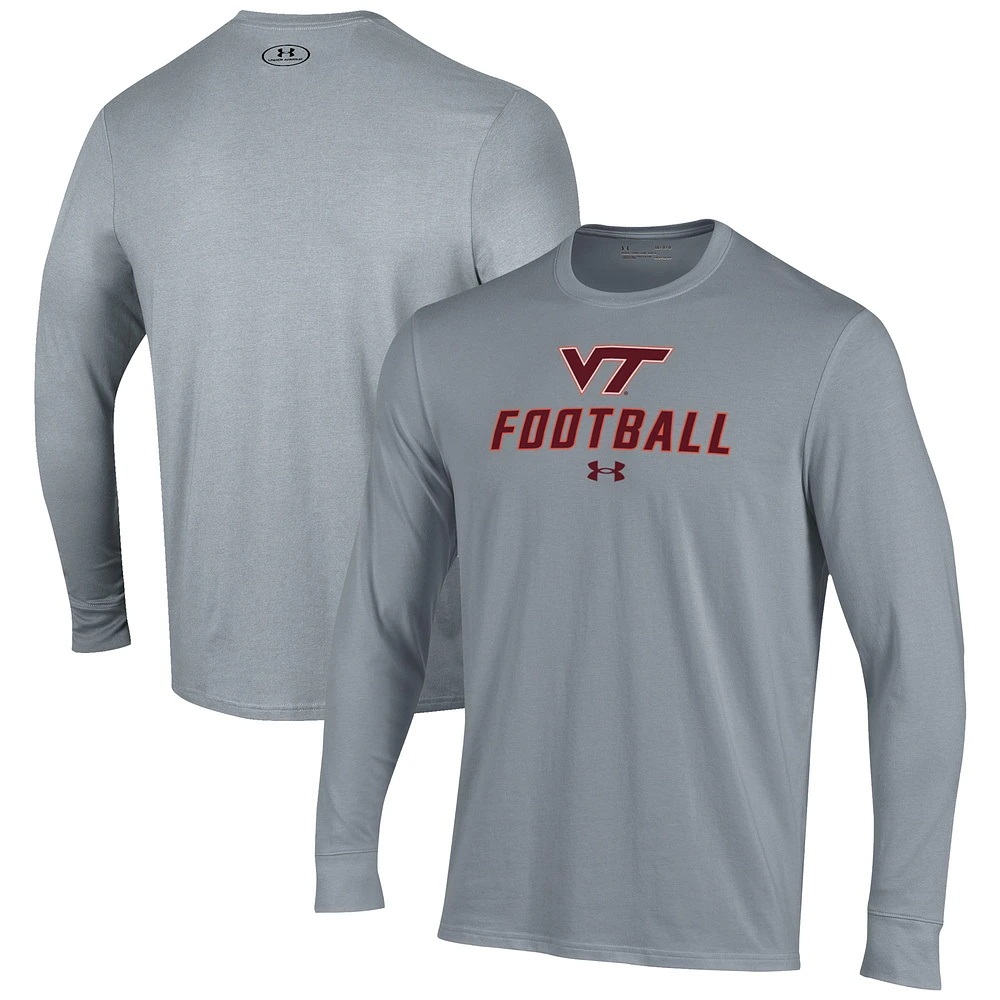 Men's Under Armour Grey Virginia Tech Hokies Football Performance Long Sleeve T-Shirt
