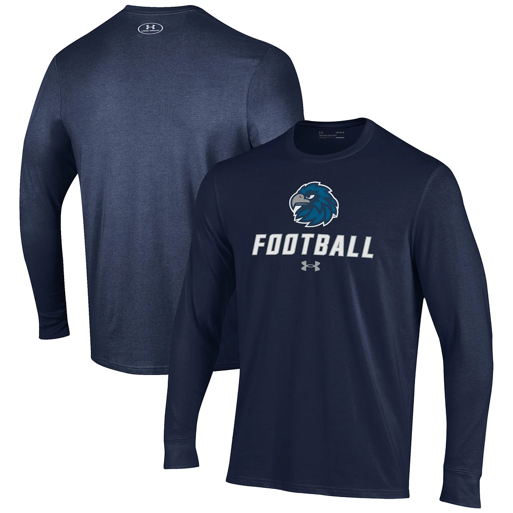 Men's Under Armour Navy Monmouth Hawks Football Performance Long Sleeve T-Shirt