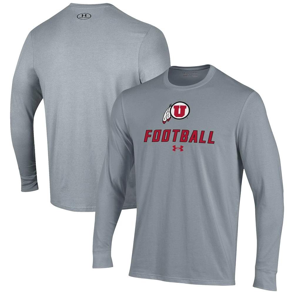 Men's Under Armour Grey Utah Utes Football Performance Long Sleeve T-Shirt