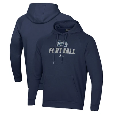 Men's Under Armour Navy Moravian Greyhounds Football Rival Fleece Pullover Hoodie