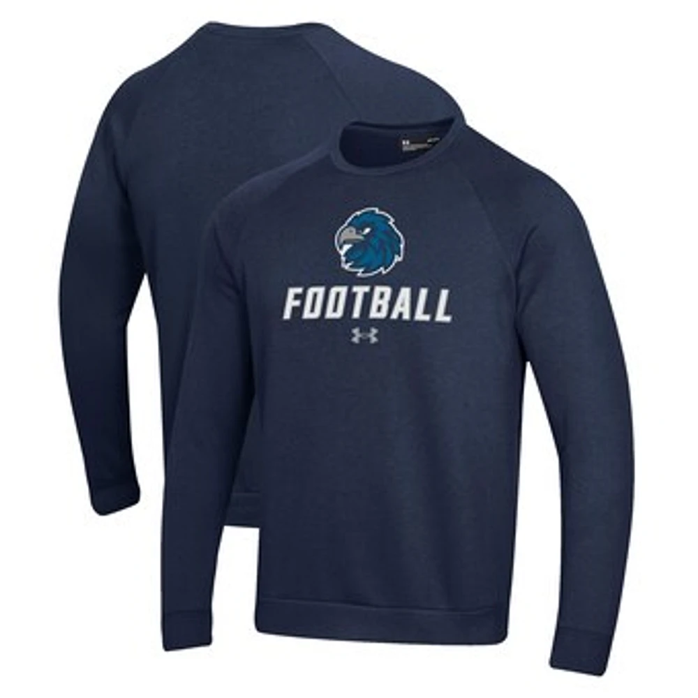 Men's Under Armour Navy Monmouth Hawks Football Rival Fleece Raglan Pullover Sweatshirt