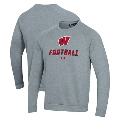 Men's Under Armour Grey Wisconsin Badgers Football Rival Fleece Raglan Pullover Sweatshirt