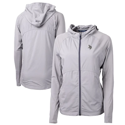 Women's Cutter & Buck Gray Minnesota Vikings Adapt Eco Knit Hybrid Recycled Full-Zip Jacket