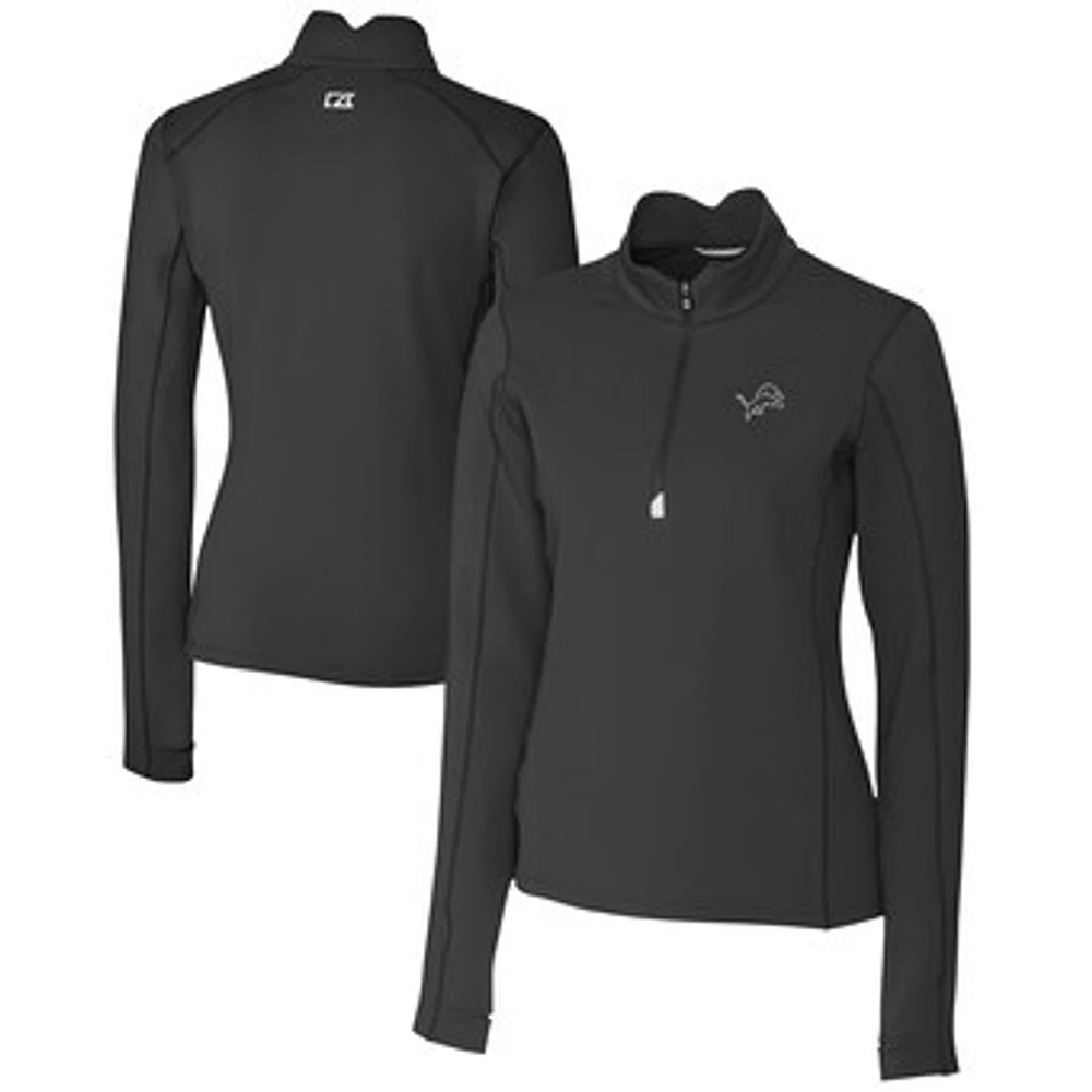 Women's Cutter & Buck Black Detroit Lions Traverse Stretch DryTec Quarter-Zip Top