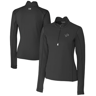 Women's Cutter & Buck Black Detroit Lions Traverse Stretch DryTec Quarter-Zip Top