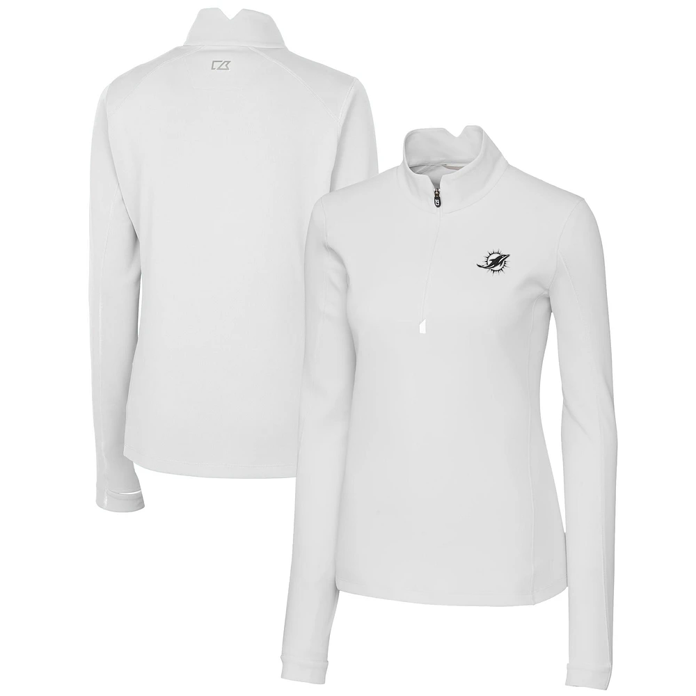 Women's Cutter & Buck White Miami Dolphins Traverse Stretch DryTec Quarter-Zip Top
