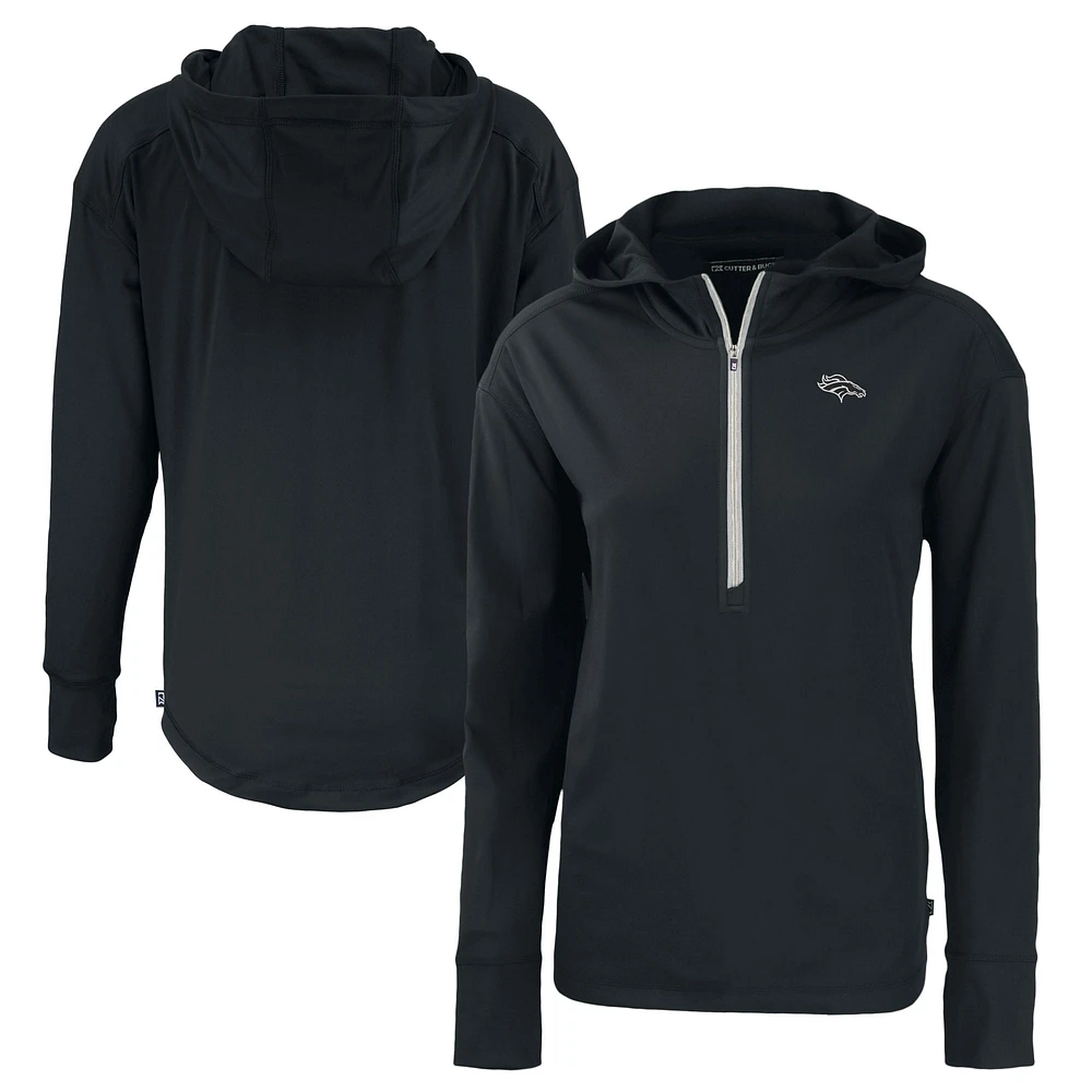 Women's Cutter & Buck Black Denver Broncos Daybreak Eco Recycled Half-Zip Hoodie