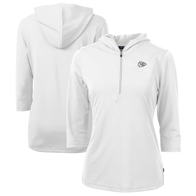 Women's Cutter & Buck White Kansas City Chiefs Virtue Eco Pique Recycled Dry Tec 3/4-Sleeve Half-Zip Hoodie