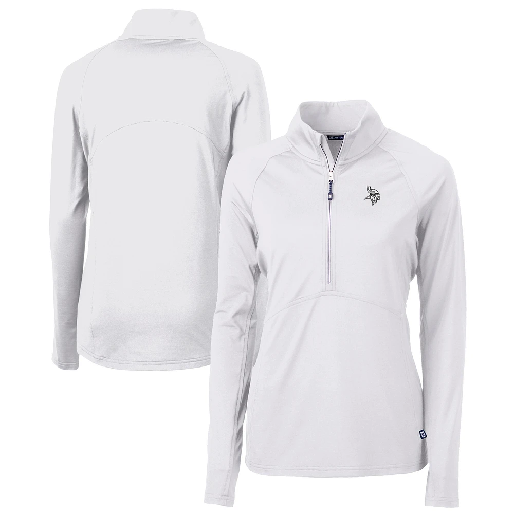 Women's Cutter & Buck White Minnesota Vikings Adapt Eco Knit Stretch Recycled Half-Zip Pullover Top