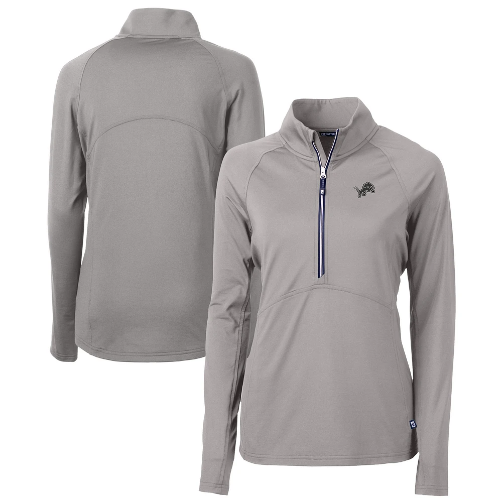 Women's Cutter & Buck Gray Detroit Lions Adapt Eco Knit Stretch Recycled Half-Zip Pullover Top
